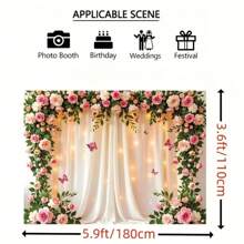 1 Elegant Golden Vine And White Flower Wedding Background - Made Of Polyester Fiber, Easy To Hang, Perfect For Home Decoration, Birthdays, Anniversaries, Multi-Functional Photography Banners, Suitable For Indoor/Outdoor Use, Event Backgrounds | Soft Hanging Fabric | Polyester Background, Wedding Decoration, The Best Choice For Christmas