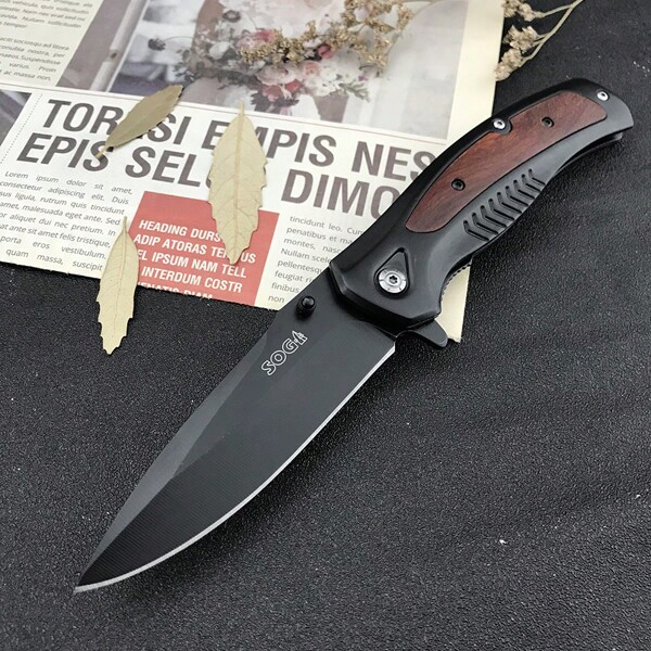 SOG DA315 Outdoor Tactical Folding Knife 7Cr13Mov Steel Inlaid Shadow Wood Handle Pocket Camping Hunting Survival EDC Tool Gift
