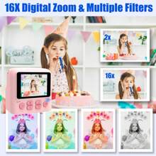 Cámara con impresión instantánea para niños, cámara digital para niños de 1080p con pantalla HD, regalo ideal de juguetes para niños y niñas de 6 a 14 años, incluye 2 rollos de papel de impresión y 6 bolígrafos de colores