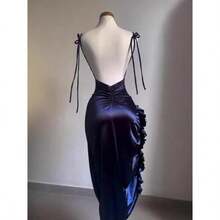 2025 American Hot New Dress Summer High-Grade Y2K Sexy Backless Spaghetti Straps Hot Girdress Casual Womenwear - Dark Blue - 查看 5