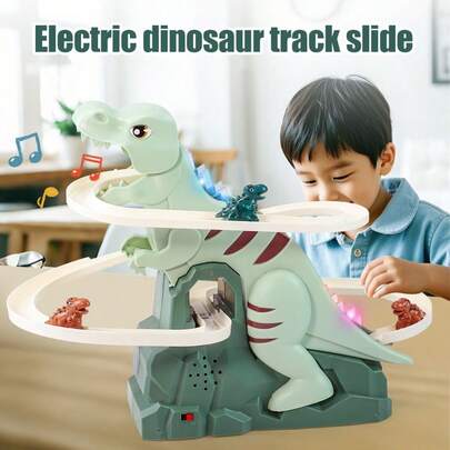 Kids Dinosaur Climbing Stairs Electric Track Construction Playhouse With Music, Lights, Slide, Adventure Game, Interactive Toys, Birthday Gift For Boys And Girls
