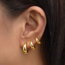 3 pares de aretes aros de cobre de aleación con diseños geométricos minimalistas de círculo y pentágono, uso diario para mujeres