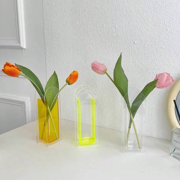 Transparent Acrylic Vase Nordic Minimalist Flower Planter Hydroponic Tulip Lily Living Room Desktop Decoration
