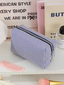 1 Pc Seersucker Hand Holding Large-Capacity Toiletry Bag, Print Stripe Makeup Pouch Travel Cosmetics Storage Bag, Candy Color Makeup Bag Woman's Cosmetic Pouch Suitable For Birthday Gifts, Travel Essential Delicate Fashion Makeup Bags Zipper Bag European And American Style Cosmetic Pouch For Woman,Girl,Ladies Lightweight Skincare Storage Bag For Travel - Multicolor - View 17