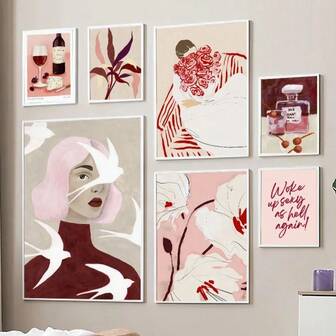 1 st nordisk modern flicka duva ros parfym blommor rött vin väggkonst kanvasposters och tryck bilder för vardagsrumsinredning present ram som tillval