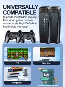 Mini Video Games Console 20000+ Retro Games Sticks Gamepads Machine Supports TV Monitor Projector Supports PS1 MD SFC FC ATA-RI GBA GBC GB MAME 9 Simulator Dual Wireless Controller Childhood 64GB Games Portable Plug & Play Video Portable Consoles For Kid Boy Gift,Some Games In Different Versions,Black ﻿