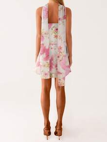 Women Mini Dress, Strapless Backless Flower/Solid Slim Fit Summer Tube Dress Clubwear With Scarf - 白色 - 查看 7