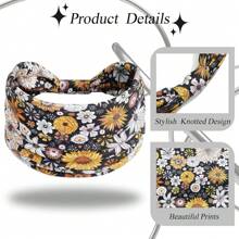 1 Stück Bohemian Stil Frauen Blumen-Muster verdrehtes elastisches Stirnband, breites dehnbares rutschfestes Haartuch für Damen Yoga Make-up Workout, für alle Jahreszeiten, Polyester Faser Turban Stirnband