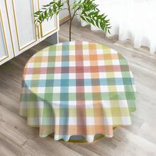 1 件彩色格子和几何图案桌布，现代涤纶矩形/圆形防水桌布，数码印花，适用于客厅、家居、户外餐桌、小圆桌
