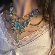 1 Pc Butterfly Beaded Necklace Waist Chain Retro Sweet And Cool Niche Style Waist Chain - 淺藍色 - 查看 4