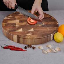 Tábua de Corte de Madeira de Acácia Premium - Dupla Face, Bloco de Corte Redondo de Cozinha para Frutas e Vegetais - Perfeita para Uso Doméstico e Presente de Feriados