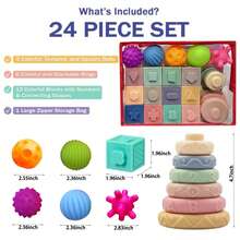 6-12 个月婴儿玩具，适合 6-12 个月婴儿的蒙特梭利玩具，包括堆叠积木和柔软的婴儿出牙玩具和感官球，适合 6-9-12 个月幼儿 - 带储物盒