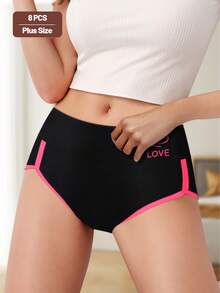 8pcs Plus Size High Waist Panties For Women, Colorblock Design, Soft & Breathable Briefs - 彩色 - 查看 4