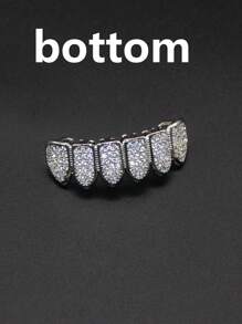 2pcs/1pc Copper Rhinestone Tooth Grills, Unisex Hip Hop Style Teeth Caps, For Party, Cosplay