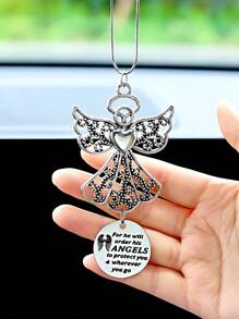 1pc Angel Car Rearview Mirror Hanging Decoration, Engraved "Where You Go, His Angel Protects You", Gift