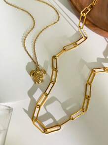 1 pieza Collar metálico con geometría en capas de acero inoxidable con diseño de tortuga marina, versátil para mujer