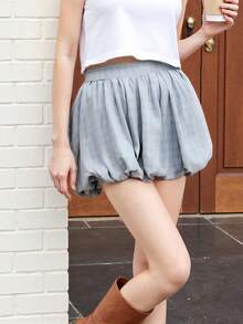 Women Y2k Lounge Shorts Fashion Plaid Print Puffy Shorts Elasticated Mid Waist Bubble Shorts Summer Casual Mini Shorts Streetwear Clubwear Aesthetic Clothes - Light Grey - View 5