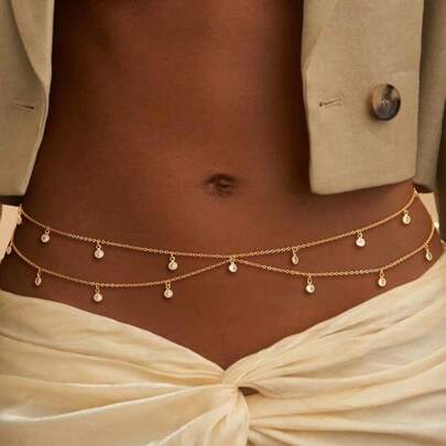 1pc Multi-Layer Beaded Sexy Silver/Gold Waist Chain, Adjustable Crystal Belly Chain Bikini Belt Body Jewelry For Women & Girls, Summer Beach Party Accessory (Avoid Tangling Of The Tassel Part When Taking It Out)