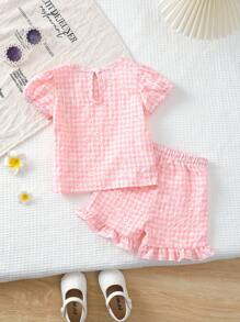 Cute Baby GirlFloral & Plaid Pattern Outfit, Elegant Style Baby Girl Must-Have Summer Clothing