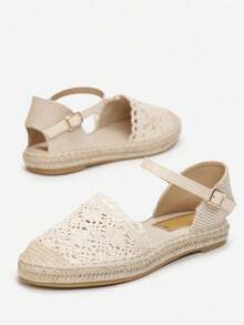 Women Boho Solid Color Espadrilles Flat Shoes, For Summer - Beige - View 4