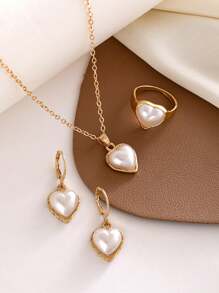 5pcs Women's Jewelry Set, Fashionable And Simple Love Pearl Women's Bracelet, Necklace, Earrings, Ring Women Jewelry Set, Suitable For Daily Wear, Gift For Friends