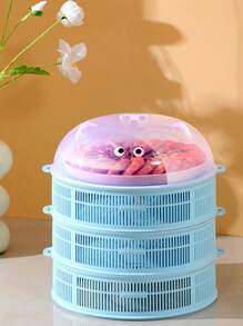 1pc New Hollow Out Food Cover, Multi-Layer Vegetable Washing Basket, Dustproof & Anti-Fly Leftover Food Storage Cover, Cartoon Cat Perforated Food Dome With Lid, For Table, Summer