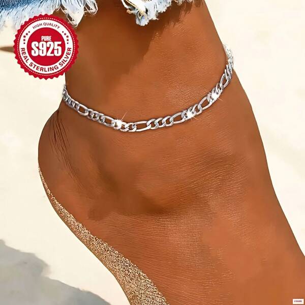 925 Sterling Silver Unisex  Anklet Bracelet Anklet Two-In-One Neutral Style