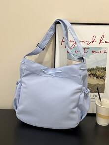 New Solid Color Nylon Five-Pointed Star Decor Large Capacity Tote Bag For Women, Shoulder & Crossbody, Student Bag, Spring/Summer - Blue - View 5