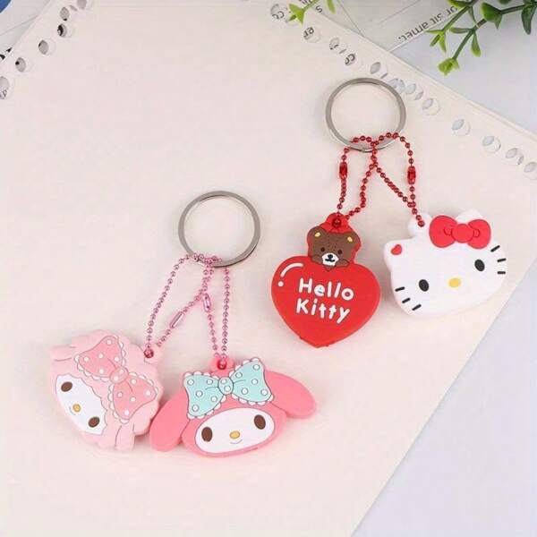 Sanrio 2pcs Cartoon Sanrio Character Shaped Hello Kitty My Melody Silicone Key Protector, Cute Portable Bag Decoration Key Chain Pendant, Alloy & PVC Material, As A Gift For Friend