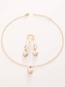 5pcs Women's Jewelry Set, Fashionable And Simple Love Pearl Women's Bracelet, Necklace, Earrings, Ring Women Jewelry Set, Suitable For Daily Wear, Gift For Friends