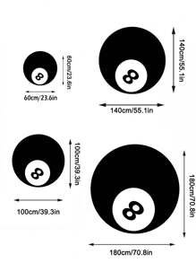 1pc Black 8 Ball Billiard Pattern Rug, 750g Velvet + Dot Plastic Bottom, Modern Personalized Creative Fluffy Soft Decorative Round Carpet, Suitable For Living Room, Bedroom, Entryway, Tatami, Balcony, Game Room, Boys/Girls Bedside Rug, Home Decor Bedroom Decor Room Decor Aesthetic Room Decoration Stuff Living Room Decor Rugs