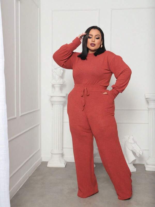 CONJUNTO PLUS SIZE MANGA LONGA FEMININO PANTALONA ALFAIATARIA LANZINHA LINHO ELEGANTE MANGA PRINCESA OUTONO 2025 JUVENIL