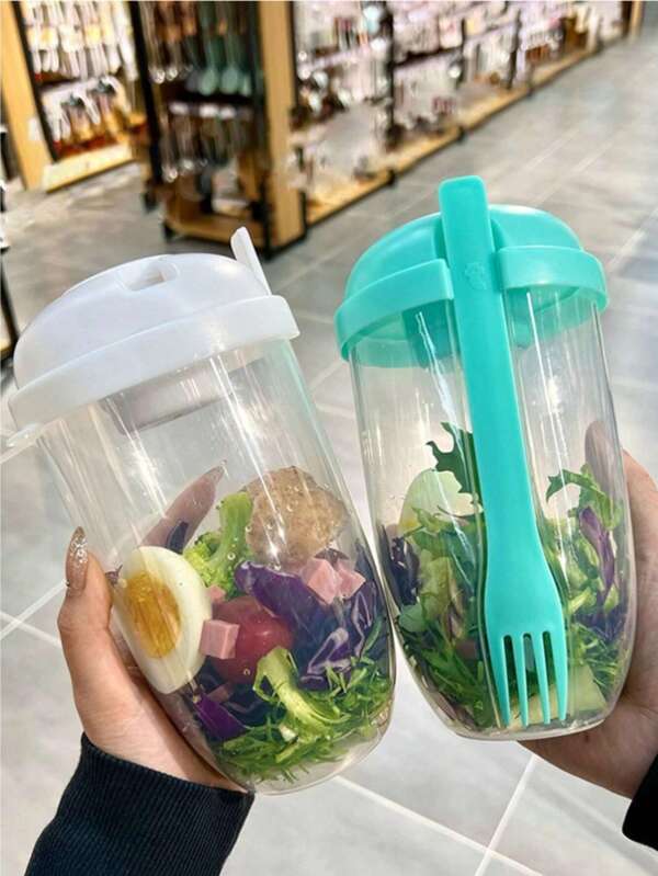 [Plan minceur d'été] 1 pièce Bol à salade avec set de fourchettes, boîte alimentaire de petit-déjeuner portable avec fourchette intégrée, coupelle à sauce, coupelle à fruits, bol à salade, coupelle à yaourt, shaker à protéines, tasse de voyage, gourde, ustensile de cuisine - Convient pour la maison, le bureau, l'école et les voyages, idéal pour les passionnés de fitness, l'autodiscipline, la portabilité extérieure, les pique-niques essentiels, le plan minceur d'été, couleur et style aléatoires