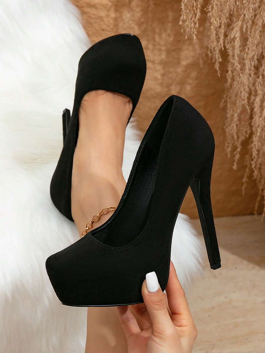 Ladies' Waterproof Platform High Heels, Commuting Shoes For All Seasons, Casual Shoes, Party Shoes, Formal Thick Soled Shoes - Black 1 - View 1