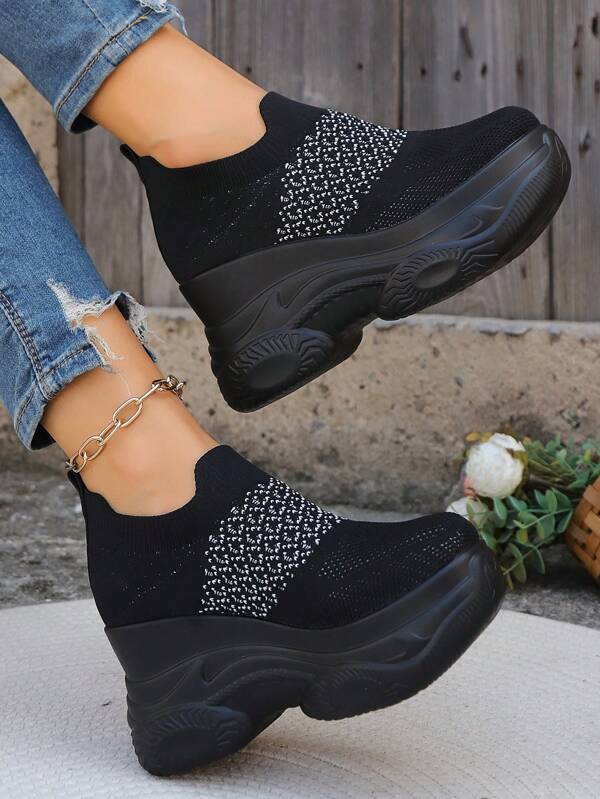 2025 New Arrival Star Print Casual Wedge Platform Thick Sole Outdoor Sport Shoes For Women, Suitable For All Seasons