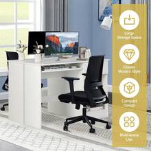 GOFLAME Home Office Desk, PC Table With Pull-Out Keyboard Tray & Storage Drawer, Modern Computer Workstation With Adjustable Shelf & CPU Stand For Study And Bedroom, Black - White - View 9