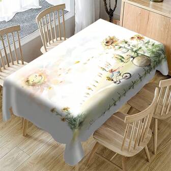 1pc Countryside Cartoon Abstract Pattern Tablecloth For Dining Room, Kitchen, Home, Everyday Use