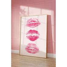 1 件复古粉色墙面艺术帆布画复古唇吻印花可爱美学房间艺术装饰可选画框 - 彩色 - 查看 11