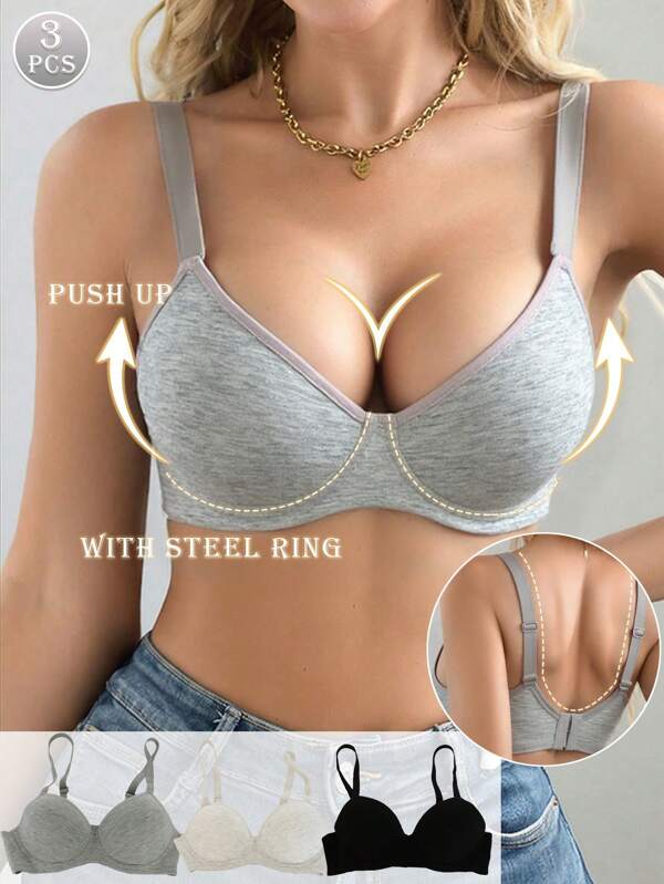 3PCS Comfortable Push Up Bras Women Soft Underwire Bra Set Bralette Women Instantlift Bra Summer