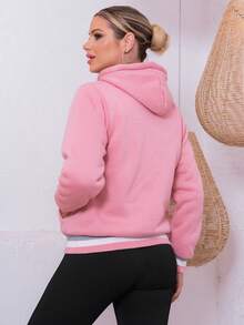 Women's Sweatshirt Simple Casual Party Pocket Zipper Drawstring - Watermelon Pink - View 6