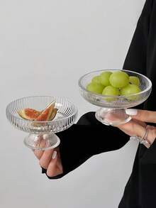 1 件 Ins 风格水果盘，高品质冰川玻璃底座盘，家用水果/零食托盘，优雅的下午茶甜点/蛋糕盘 - 無色 - 查看 9