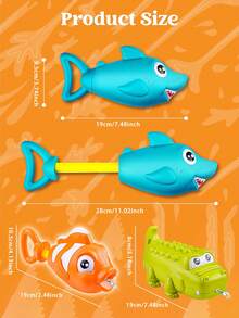 3件套喷水玩具 - 拉动式卡通动物造型水枪，夏季户外沙滩泳池水上玩具，儿童水枪，水炮，泡泡水枪，男孩女孩洗澡玩具