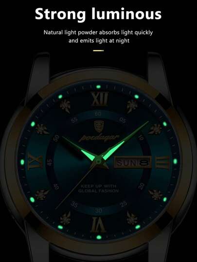 POEDAGAR 1pc Business Men Quartz Dual Date Stainless Steel Wrist Watches, Waterproof Luminous Man Wristwatch, Luxe Horloge Work Occasions, view 7