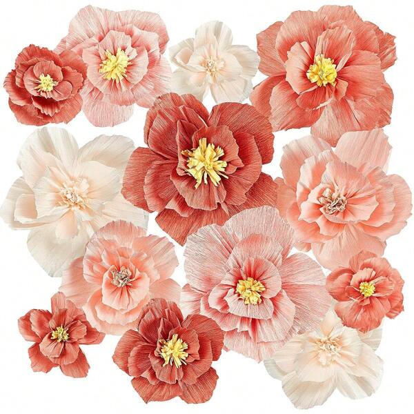 12pcs 12inch(30cm) + 10inch(25cm) + 8inch(20cm) Paper Flowers, Crepe Paper Flowers Decor, For Weddings, Parties, Bridal Shower, Carnival, Birthday, Kindergarten Wall Decor