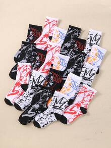 10 Pasang Kaos Kaki Anak Motif Grafiti Acak, Cocok untuk Pemakaian Sehari-hari, untuk Anak Laki-laki dan Perempuan - MultiWarna - View 10