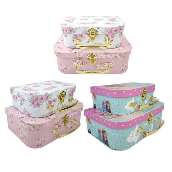 2Pcs Gift Boxes Paper Suitcase Storage Box,Bedroom Decoration Travel Storage Room Decoration Supplies Wedding Decoration Graduation Birthday Party Gift Boxes