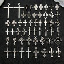 1 Pack Mixed Antique Silver Cross Collection Alloy Charm Hollow Assorted Cross Vintage Pendant For DIY Necklace Earrings Keychain Jewelry Making Craft Accessories