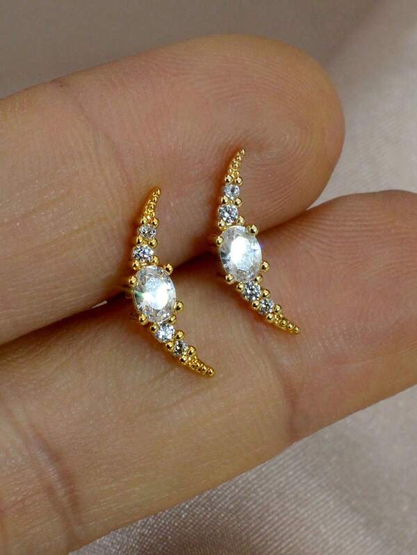 2 peças de aço inoxidável brincos de piercing de orelha cristal cz lua parafuso traseiro brincos de cartilagem hélice concha para mulheres joias