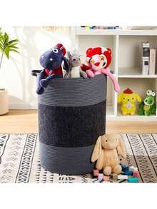 90L Jumbo Laundry Basket,17" X 17" X 24" Extra Large Woven Laundry Hamper For Blanket Storage,Tall Baby Nursery Hamper For Toys In Bedroom,Living Room Black - Black - View 6