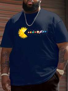 Plus Size Men's Galaxy Print Round Neck Casual Short Sleeve T-Shirt, Versatile Commute Wear - Royal Blue - View 7